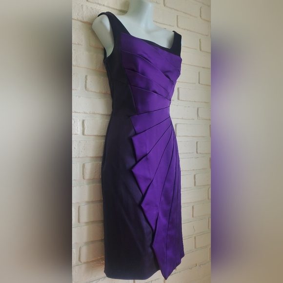 Karen Millen Satin Cocktail Dress Asymmetrical Ruffle Stretch Rich Purple - Picture 5 of 16